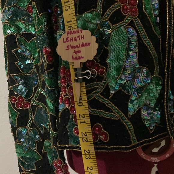 NITELINE Vintage Christmas Floral Sparkly Beaded Sequined Silk Jacket size XL - Picture 6 of 13